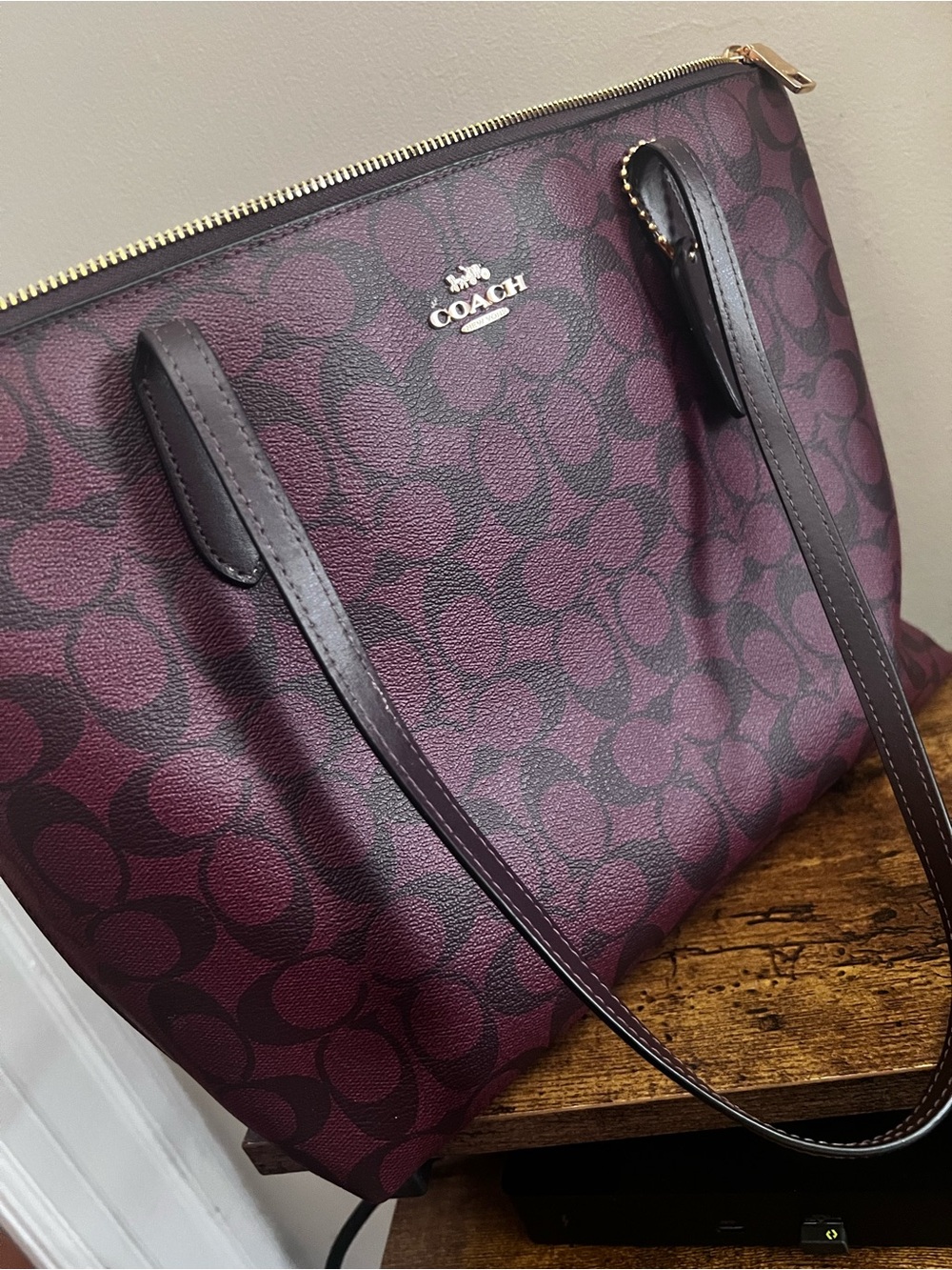 Coach Signature Tote in Oxblood/Black